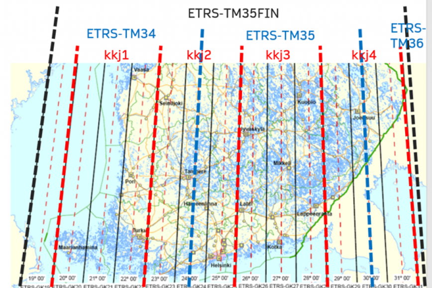EUREF-FIN-koordinatsystem och KKS-zoner.