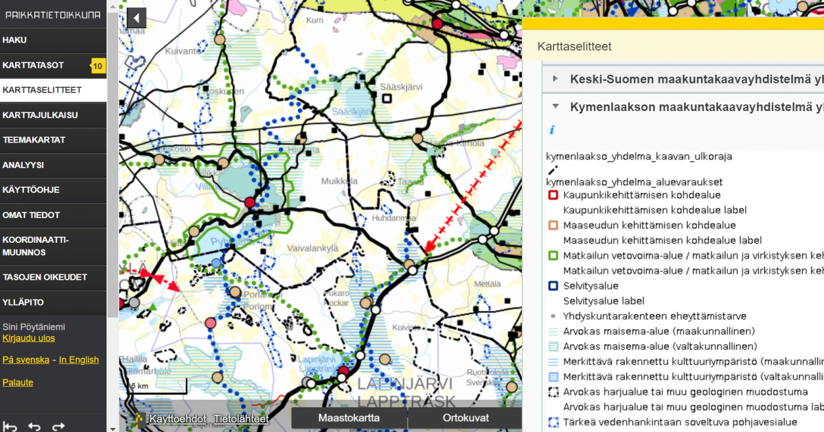 Jo lähes koko Suomen kattavat digitaaliset maakuntakaavat ovat nyt  saatavilla Paikkatietoikkunassa. | Maanmittauslaitos